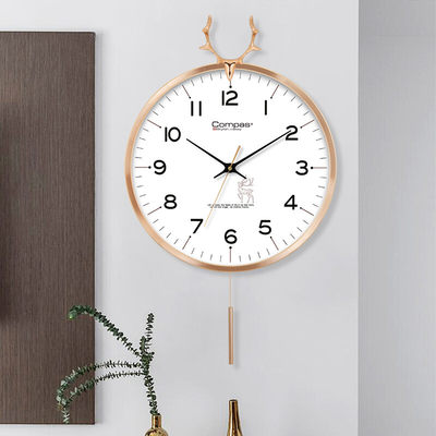 康巴丝（Compas）挂钟客厅 欧式摆钟创意时钟 卧室石英钟表挂墙 C3245 白色钟