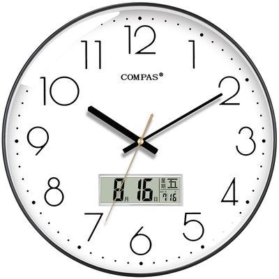 康巴丝（Compas）挂钟客厅时钟 简约万年历钟表挂墙 自动对时电波钟 C6219AY钢琴黑钟