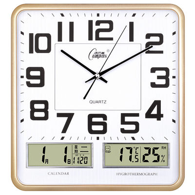 康巴丝（Compas）挂钟客厅 万年历温湿度时钟 简约方形日历石英钟表挂墙C2983 闪金钟
