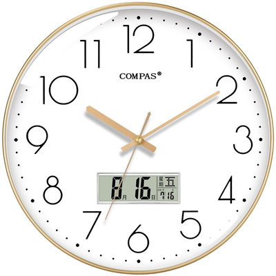 康巴丝（Compas）挂钟客厅钟表 万年历简约石英钟表挂墙时钟 C3242Y 轻奢金钟