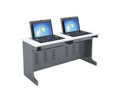 悦山电脑培训桌手动翻转器钢木桌 双人位1400*600*760mm 钢塑台、桌